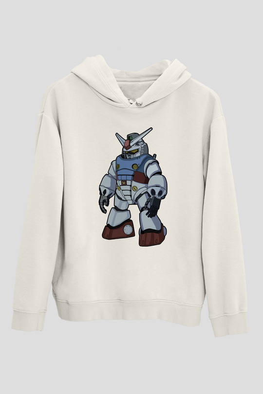 Gundam Robot Baskılı Unisex Beyaz Hoodie