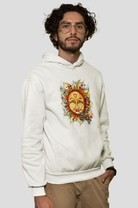 Güneş Beyaz Unisex Kapşonlu Sweatshirt