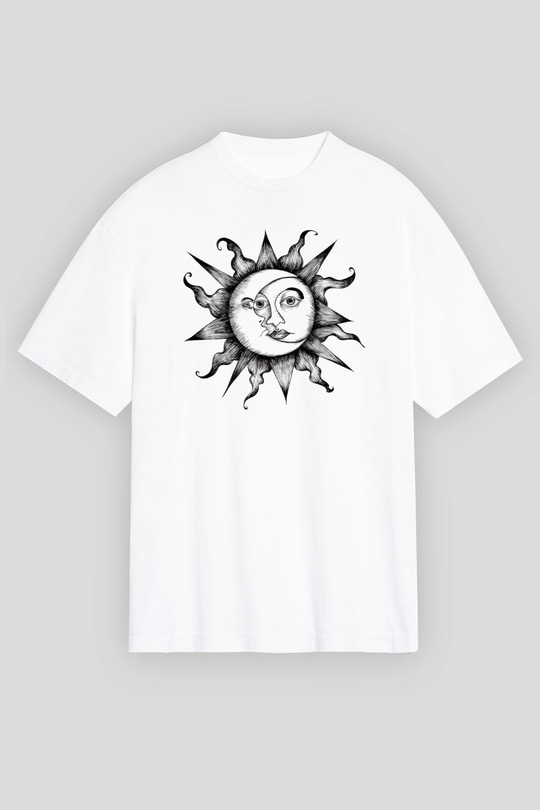 Güneş Beyaz Unisex Oversize Tişört T-Shirt