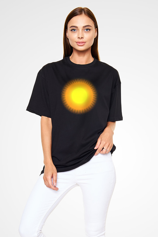 Güneş Siyah Unisex Oversize Tişört T-Shirt