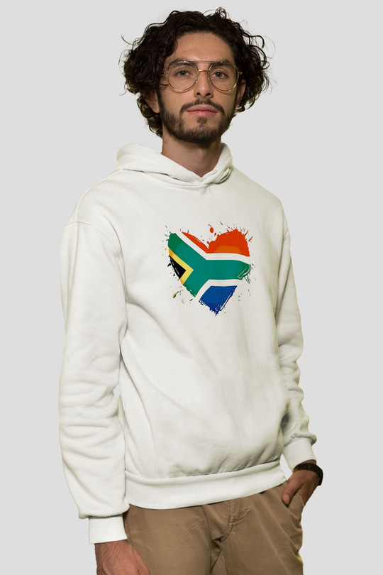 Güney Afrika Cumhuriyeti Beyaz Unisex Kapşonlu Sweatshirt