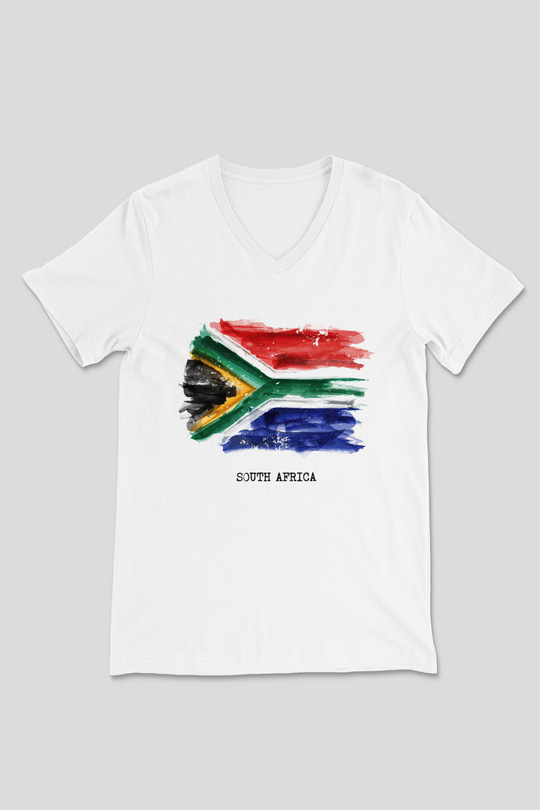 Güney Afrika Cumhuriyeti Beyaz Unisex V Yaka Tişört T-Shirt