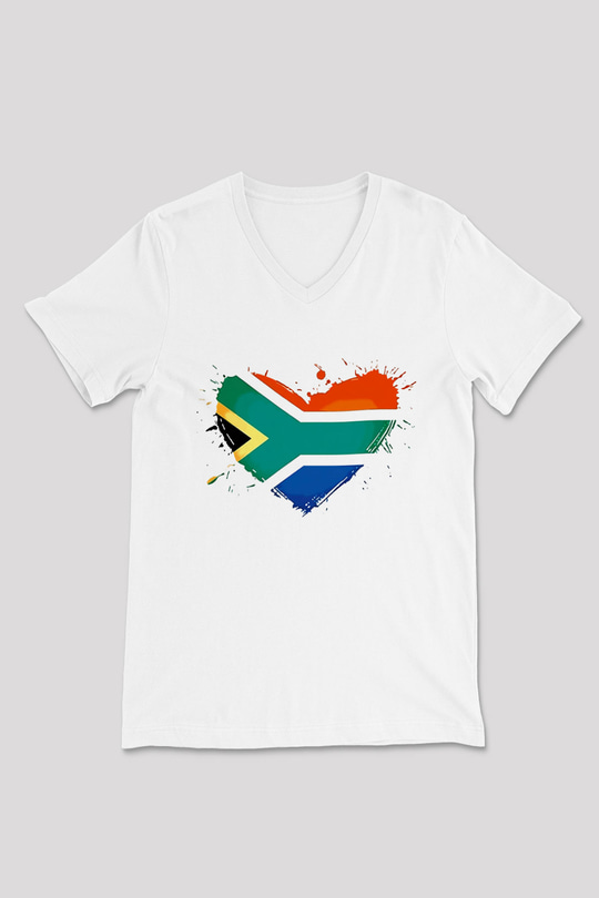 Güney Afrika Cumhuriyeti Beyaz Unisex V Yaka Tişört T-Shirt
