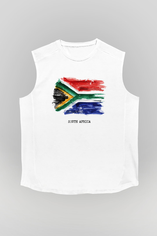 Güney Afrika Cumhuriyeti Beyaz Unisex Kolsuz Tişört