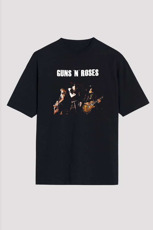 Guns N Roses Baskılı Unisex Siyah Oversize Tişört