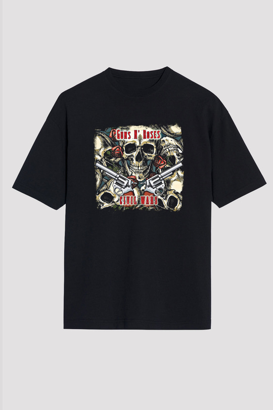 Guns N Roses Baskılı Unisex Siyah Oversize Tişört