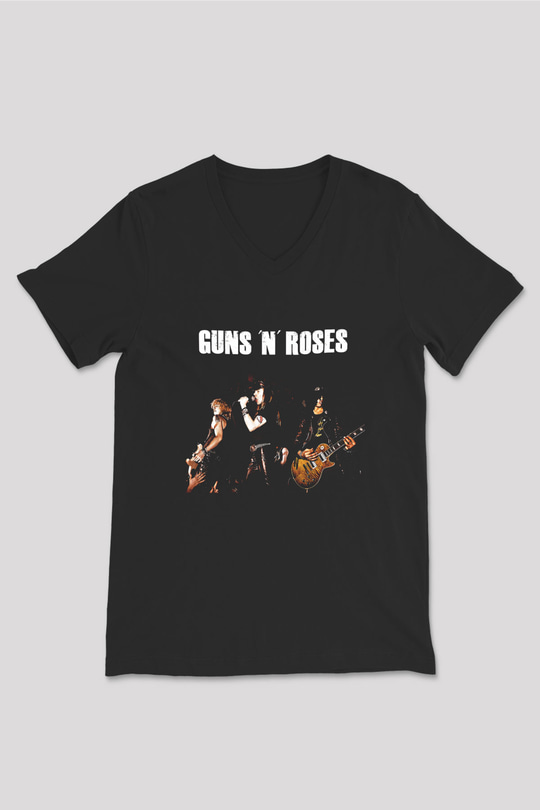 Guns N Roses Baskılı Unisex Siyah V Yaka Tişört