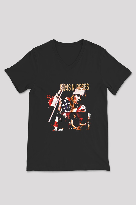 Guns N Roses Baskılı Unisex Siyah V Yaka Tişört
