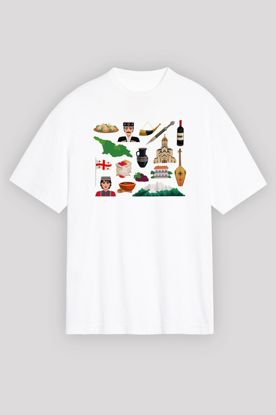 Gürcistan Beyaz Unisex Oversize Tişört T-Shirt