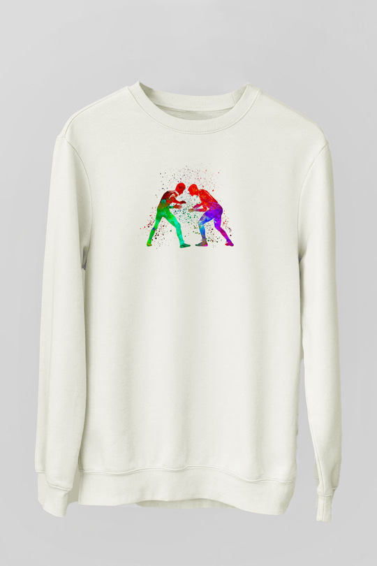 Güreş Baskılı Unisex Ekru Sweatshirt