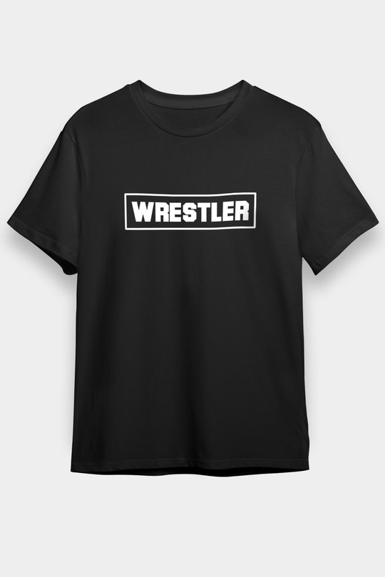 Güreş - Wrestle Baskılı Unisex Siyah Tişört - Tshirt