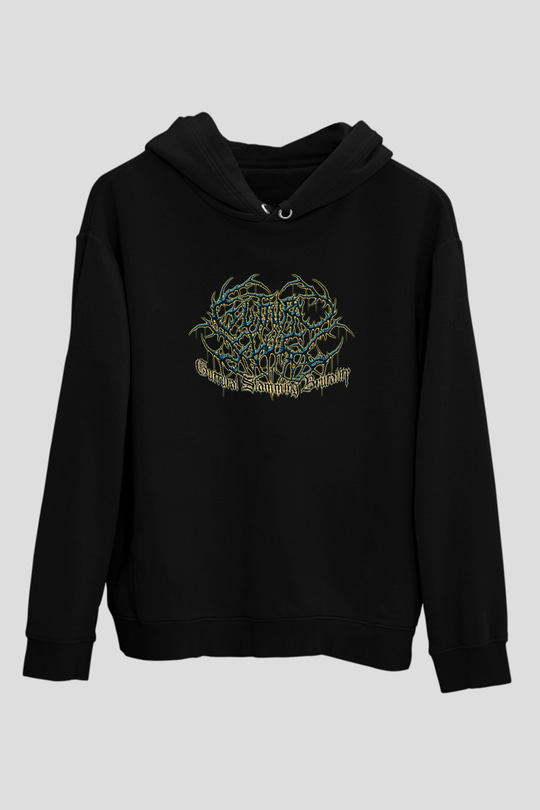 Guttural Slug Baskılı Unisex Siyah Kapüşonlu Sweatshirt