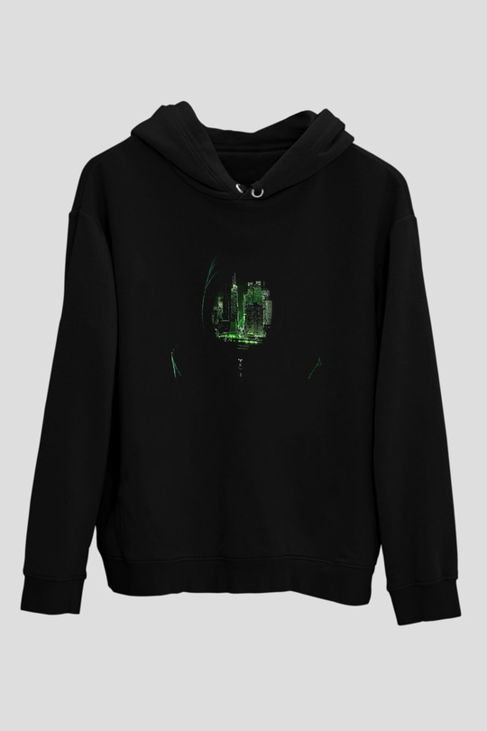 Hacker Baskılı Unisex Siyah Hoodie