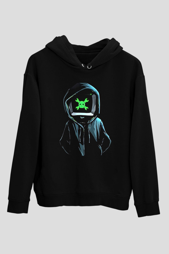 Hacker Baskılı Unisex Siyah Hoodie