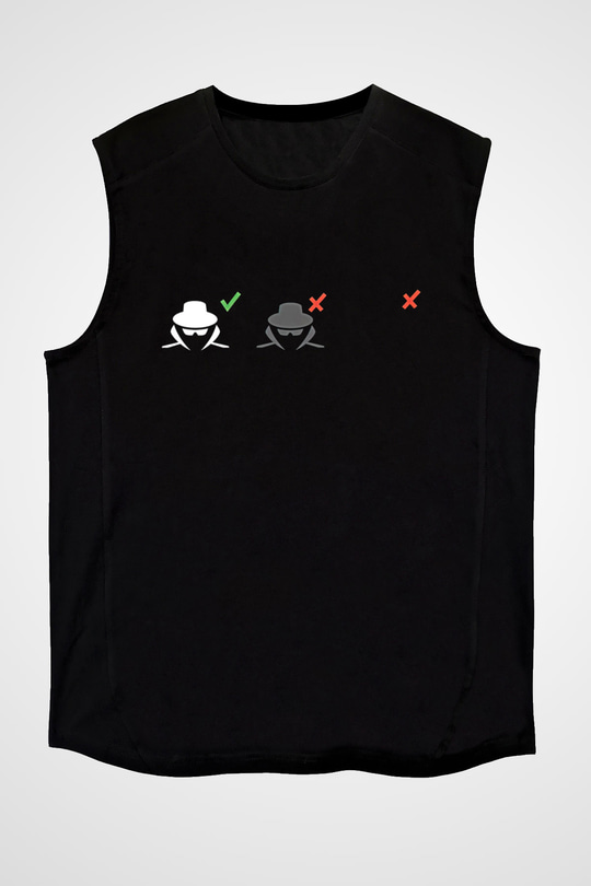 Hacker Baskılı Unisex Siyah Kolsuz Tişört - Tshirt