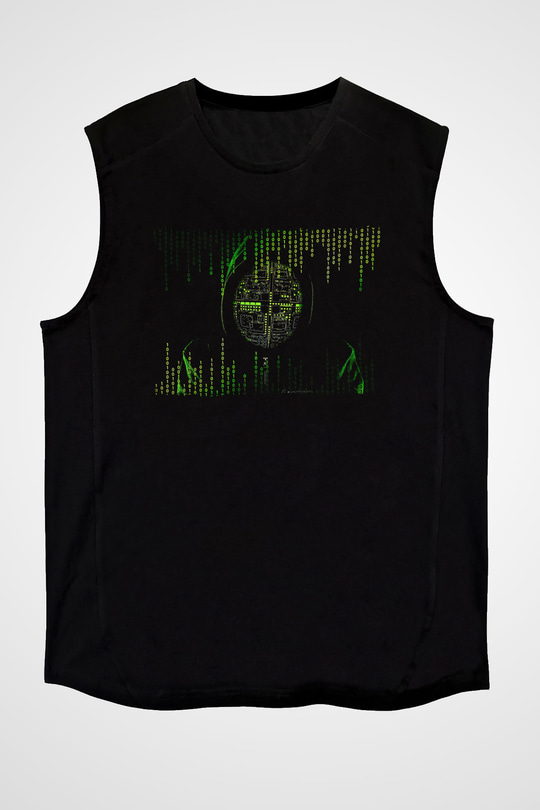 Hacker Baskılı Unisex Siyah Kolsuz Tişört - Tshirt