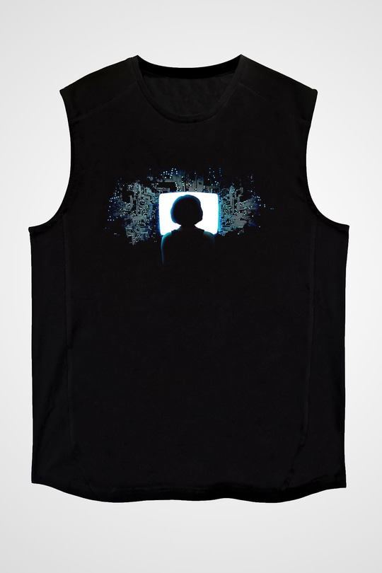 Hacker Baskılı Unisex Siyah Kolsuz Tişört - Tshirt