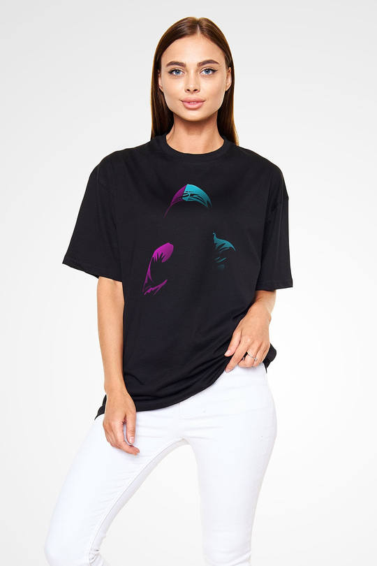 Hacker Baskılı Unisex Siyah Oversize Tişört - Tshirt