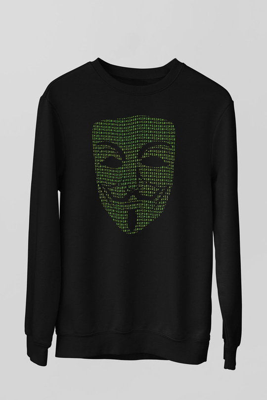 Hacker Baskılı Unisex Siyah Sweatshirt