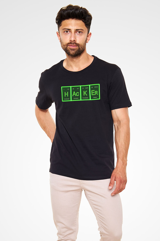 Hacker Baskılı Unisex Siyah Tişört - Tshirt