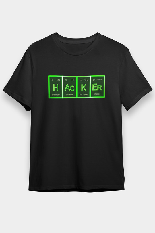 Hacker Baskılı Unisex Siyah Tişört - Tshirt