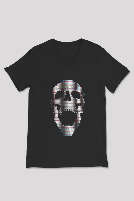 Hacker Baskılı Unisex Siyah V Yaka Tişört - Tshirt