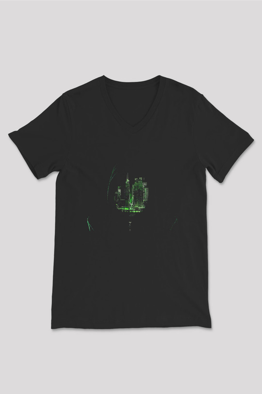 Hacker Baskılı Unisex Siyah V Yaka Tişört - Tshirt