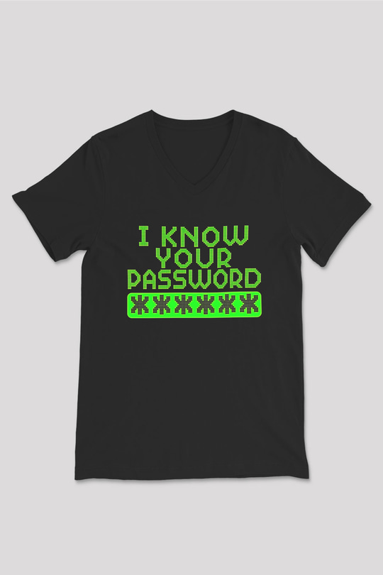 Hacker Baskılı Unisex Siyah V Yaka Tişört - Tshirt