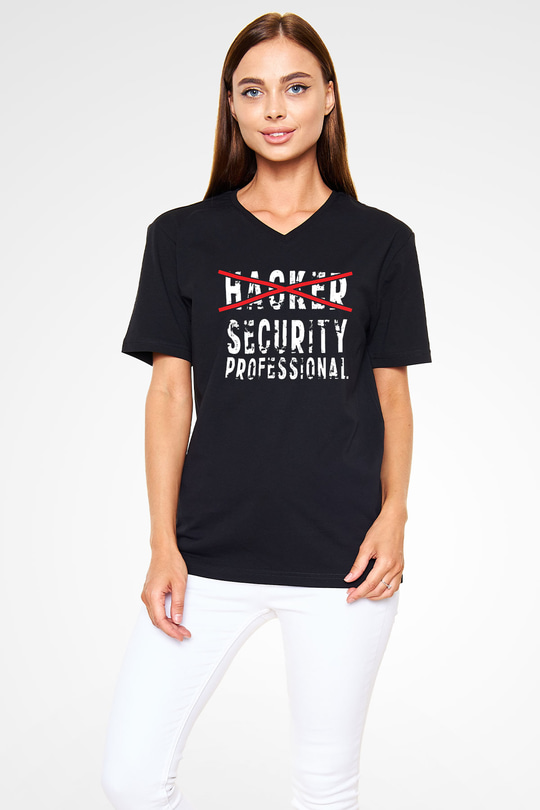 Hacker Baskılı Unisex Siyah V Yaka Tişört - Tshirt