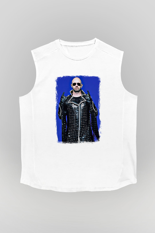 Halford Baskılı Unisex Beyaz Kolsuz Tişört
