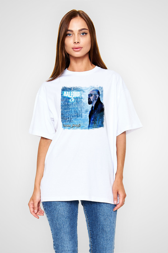 Halford Baskılı Unisex Beyaz Oversize Tişört