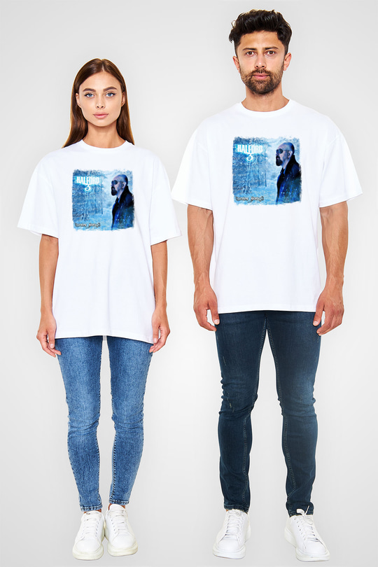 Halford Baskılı Unisex Beyaz Oversize Tişört
