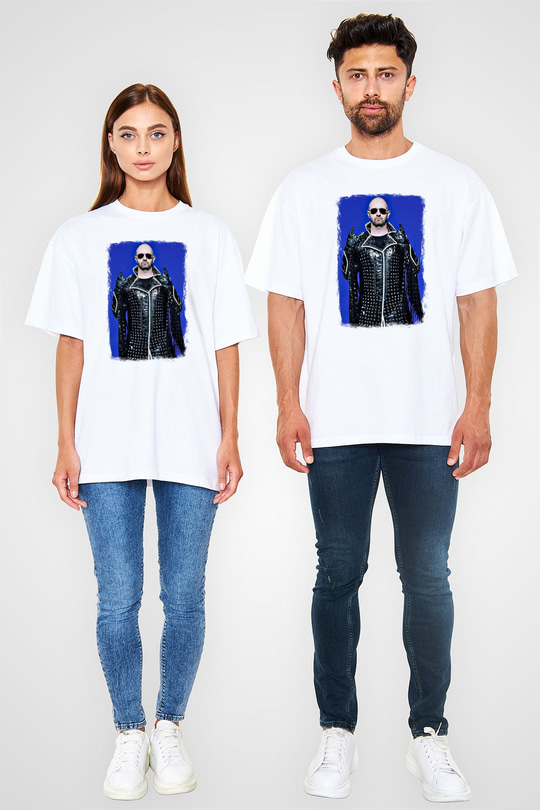 Halford Baskılı Unisex Beyaz Oversize Tişört