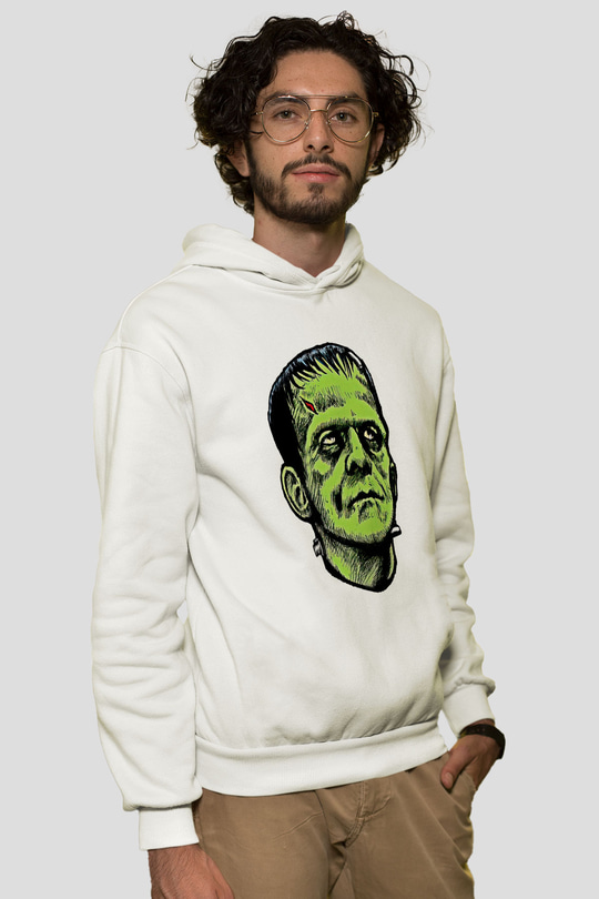 Halloween Baskılı Beyaz Unisex Kapüşonlu Sweatshirt