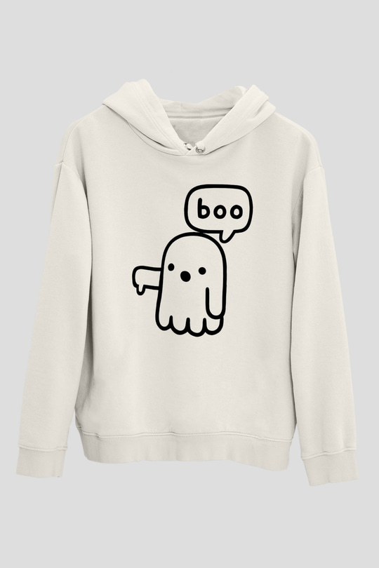 Halloween Baskılı Beyaz Unisex Kapüşonlu Sweatshirt