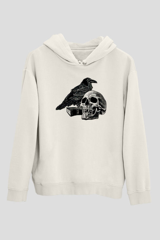 Halloween Baskılı Beyaz Unisex Kapüşonlu Sweatshirt