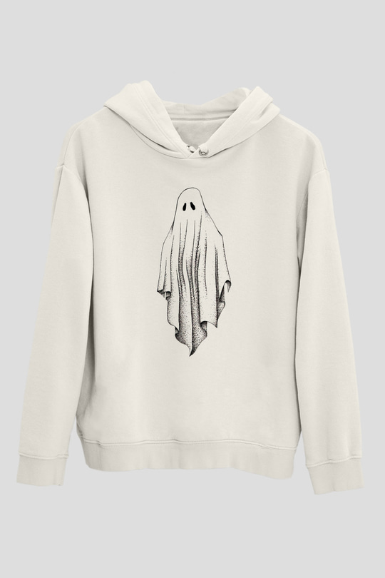Halloween Baskılı Beyaz Unisex Kapüşonlu Sweatshirt