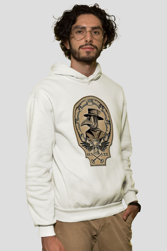 Halloween Baskılı Beyaz Unisex Kapüşonlu Sweatshirt
