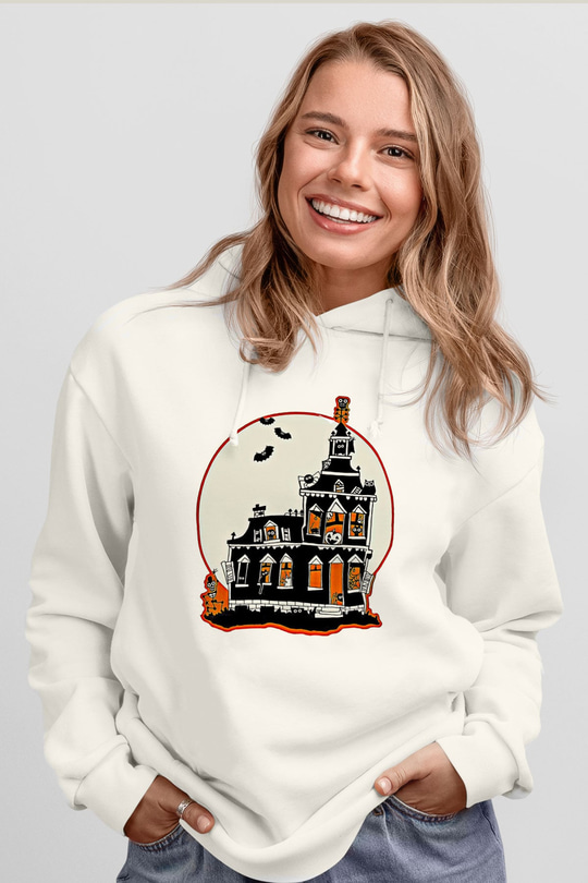 Halloween Baskılı Beyaz Unisex Kapüşonlu Sweatshirt