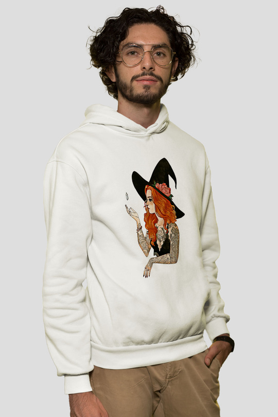Halloween Baskılı Beyaz Unisex Kapüşonlu Sweatshirt