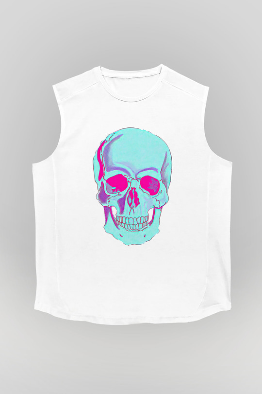 Halloween Baskılı Beyaz Unisex Kolsuz Tişört - Tshirt
