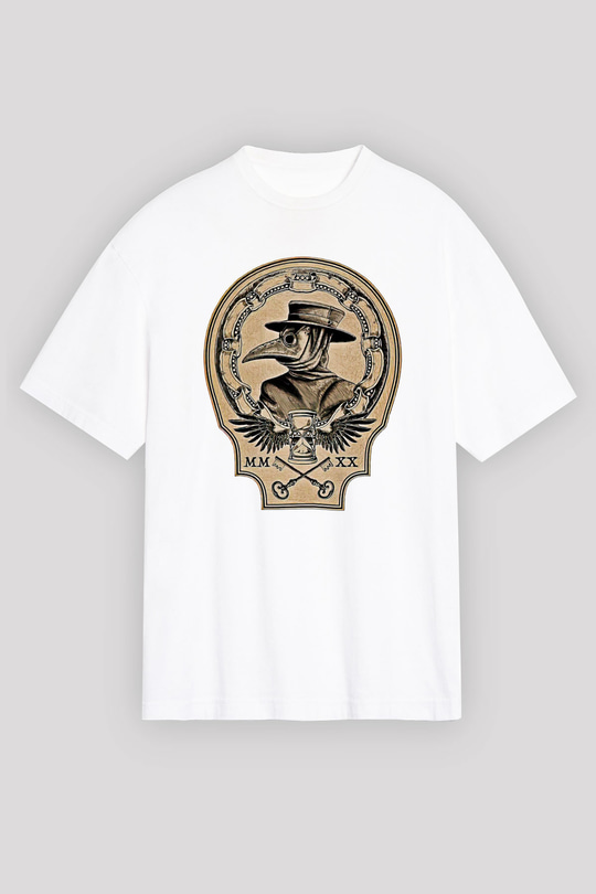 Halloween Baskılı Beyaz Unisex Oversize Tişört - Tshirt