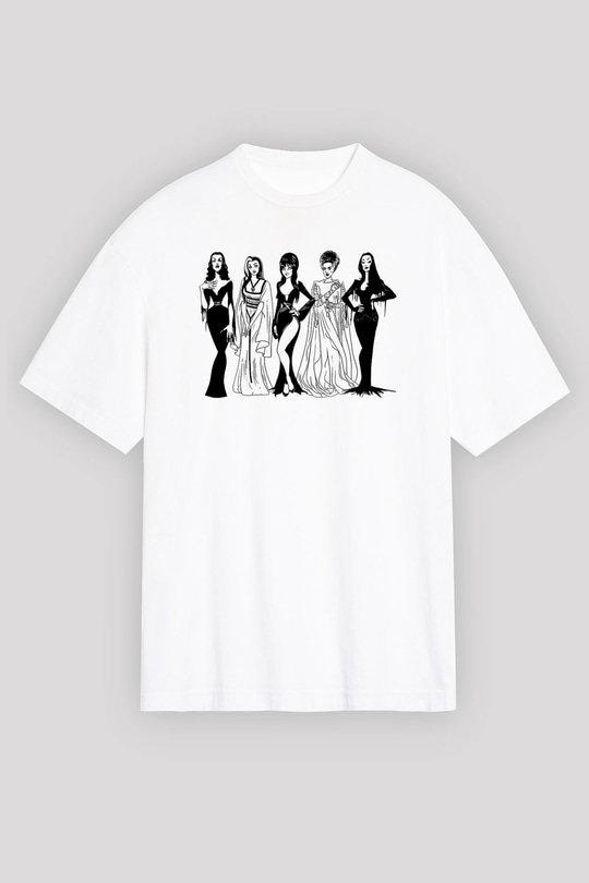 Halloween Baskılı Beyaz Unisex Oversize Tişört - Tshirt