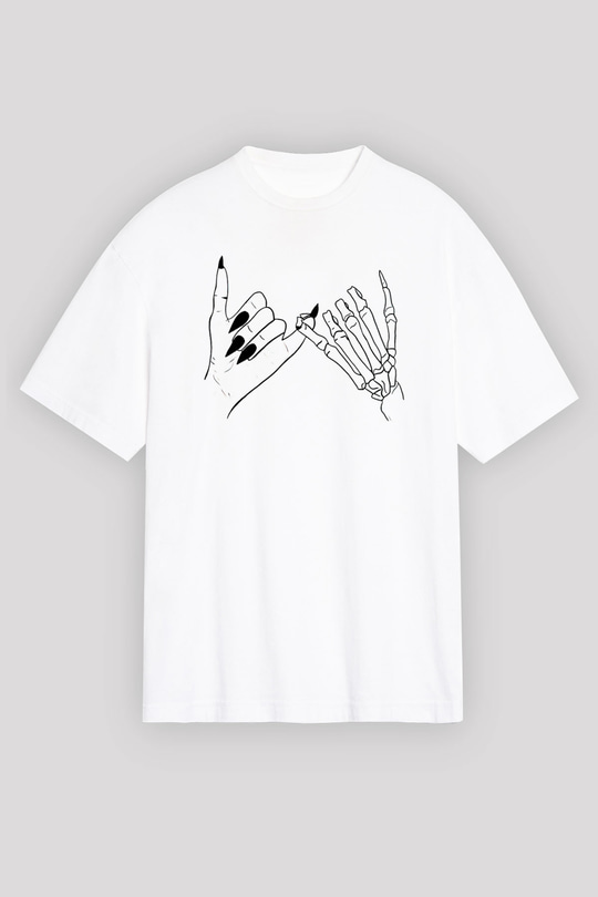 Halloween Baskılı Beyaz Unisex Oversize Tişört - Tshirt
