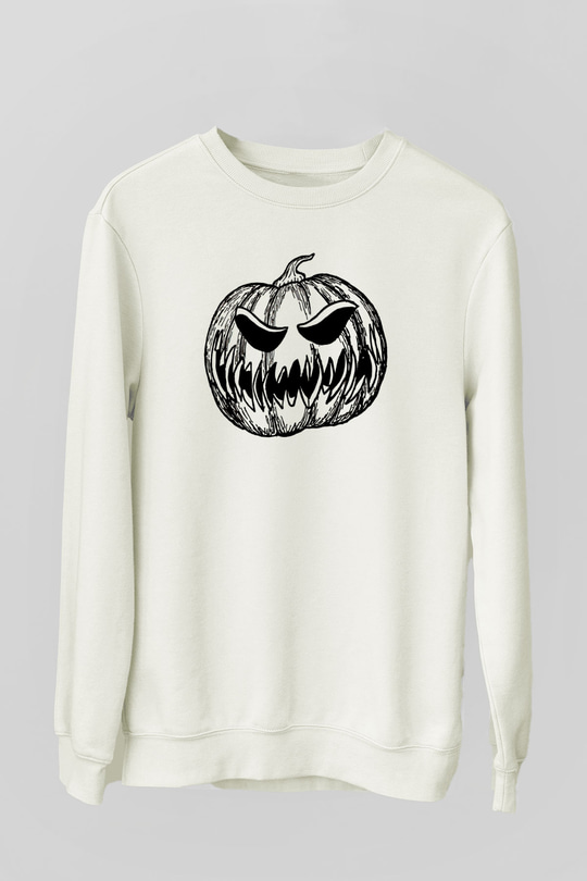 Halloween Baskılı Beyaz Unisex Sweatshirt