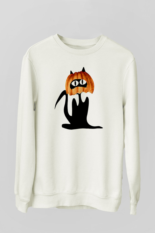 Halloween Baskılı Beyaz Unisex Sweatshirt