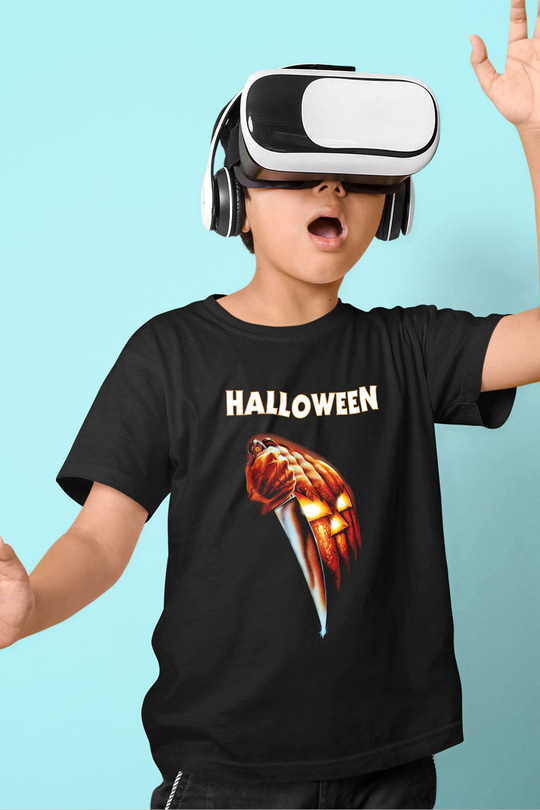 Halloween Baskılı Siyah Unisex Çocuk Tişört