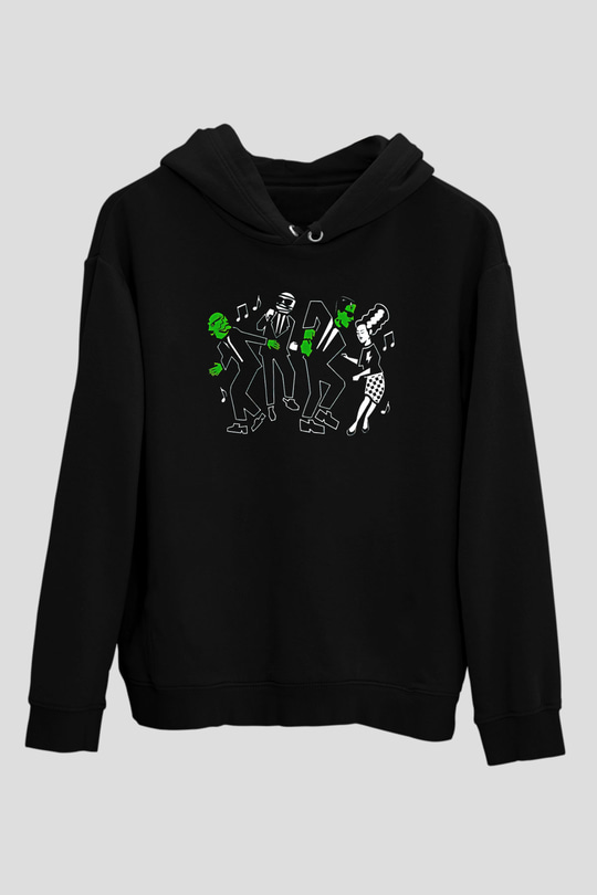 Halloween Baskılı Unisex Siyah Hoodie
