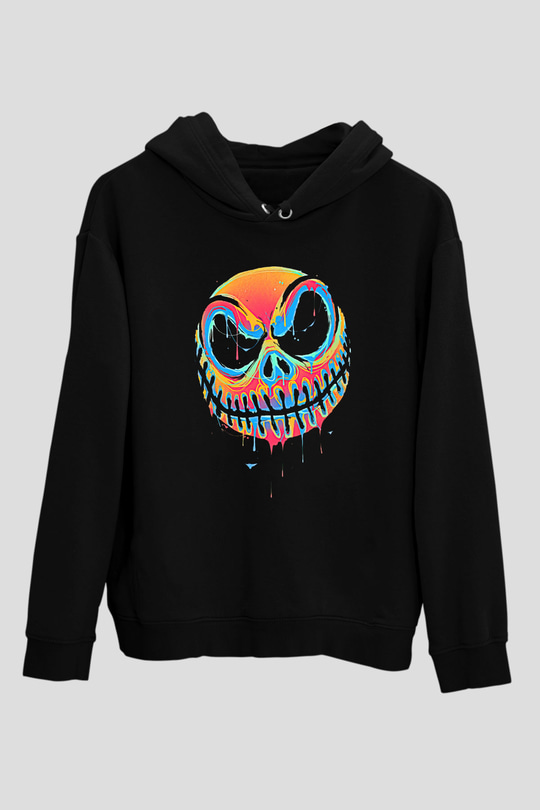 Halloween Baskılı Unisex Siyah Hoodie