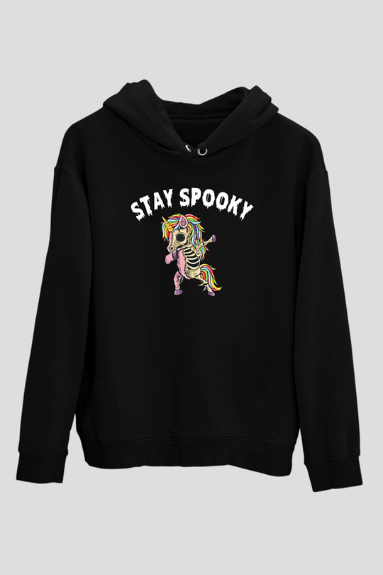 Halloween Baskılı Unisex Siyah Hoodie